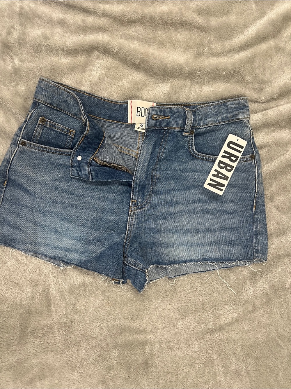 BDG Blue High-Rise Raw-Hem Denim Shorts